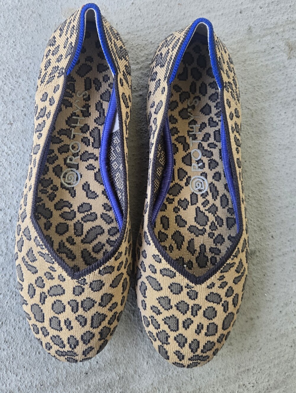 Rothy's Leopard Knit Flats with‎ Blue Trim